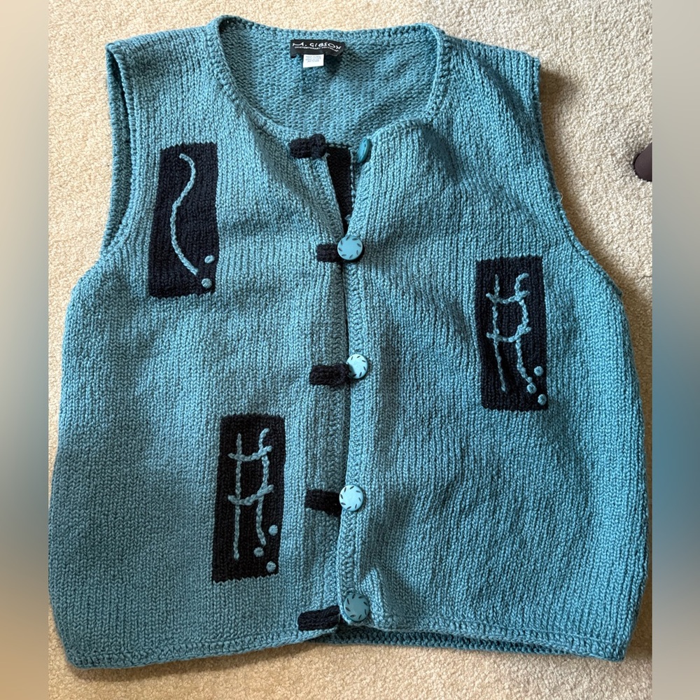 M Gibson Vintage Hand Knit Made in Peru Cotton Vest Size Large